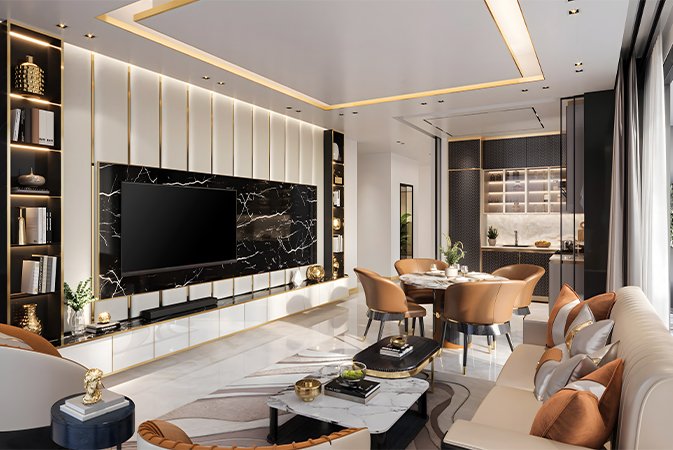 Living and dining area with modern furnishings - Bayz 102 by Danube